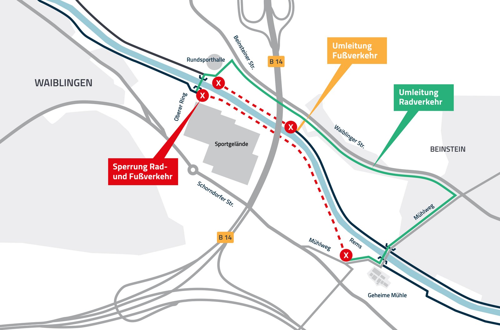 Radweg an der Rems bleibt bis Sommer gesperrt